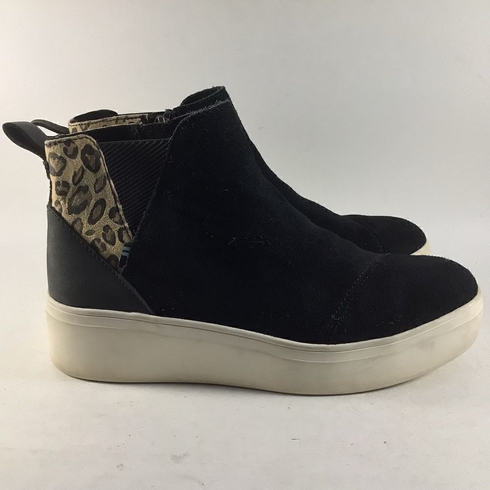 Toms Jamie womens suede shoes leopard print high top sneakers black size 6.5